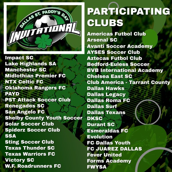 Participating Clubs Graphic - 2022 Dallas St. Paddy's Day Inv